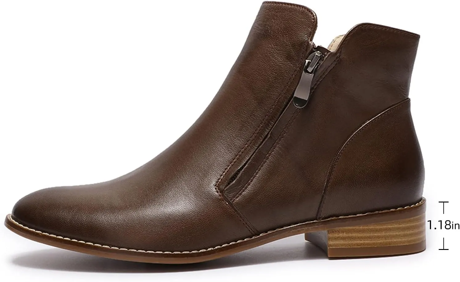 Mona flying Womens Leather Booties Ankle Boots Side Zippers Low Heel Dress Short Boots for Ladies