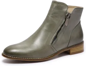 Mona flying Womens Leather Booties Ankle Boots Side Zippers Low Heel Dress Short Boots for Ladies