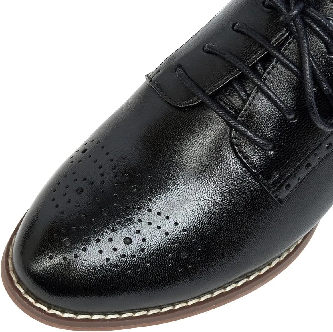 Mona flying Womens Leather Med Chunky Heel Wingtip Brogue Lace-up Dress Oxford Pumps Office Work Heel Shoes for Ladies