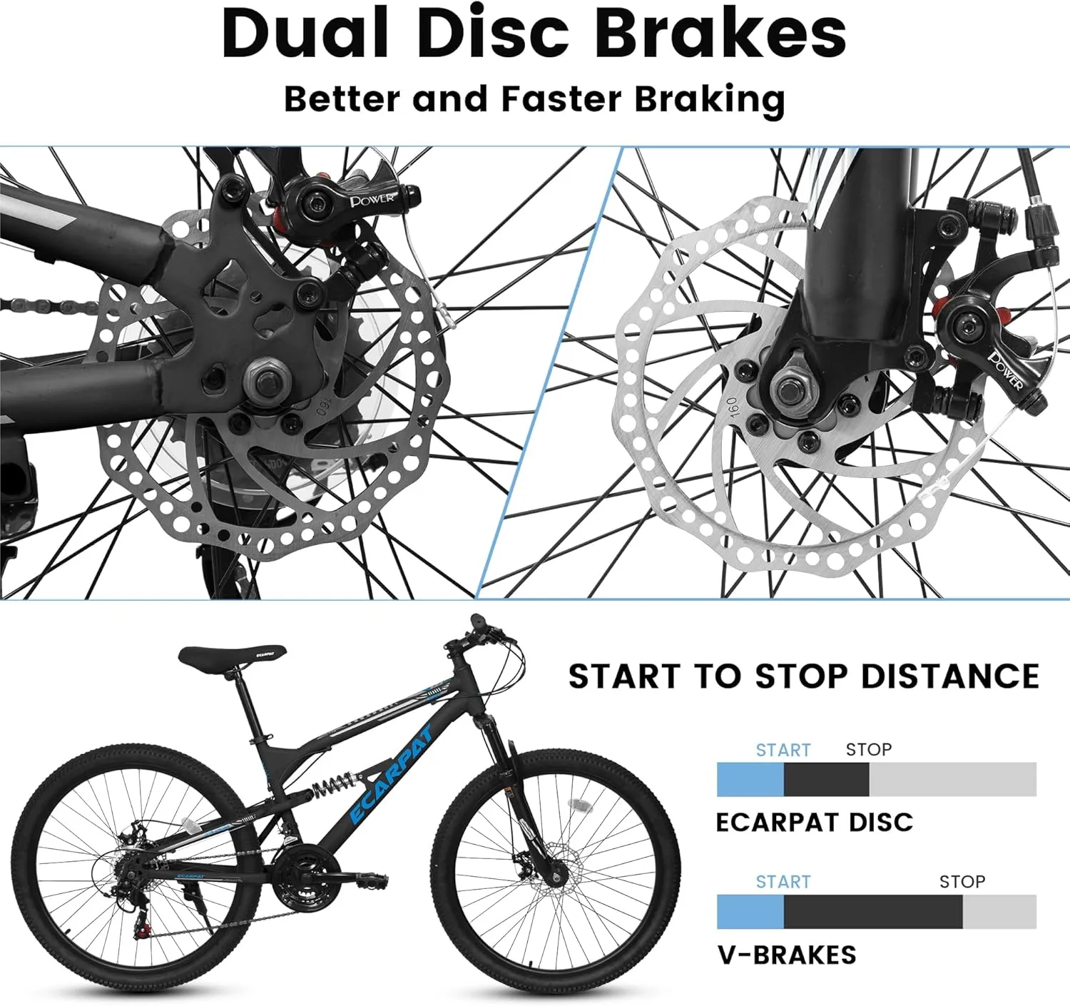 Mountain Bike 24 26 27.5 Inch Dual/Front Suspension Mens Womens Mountain Bike, 21 Speeds Dual Disc Brake, Carbon Steel Mountain Bike, Trail Beach Snow Commuter City Bikes, Birthday Gift Choice