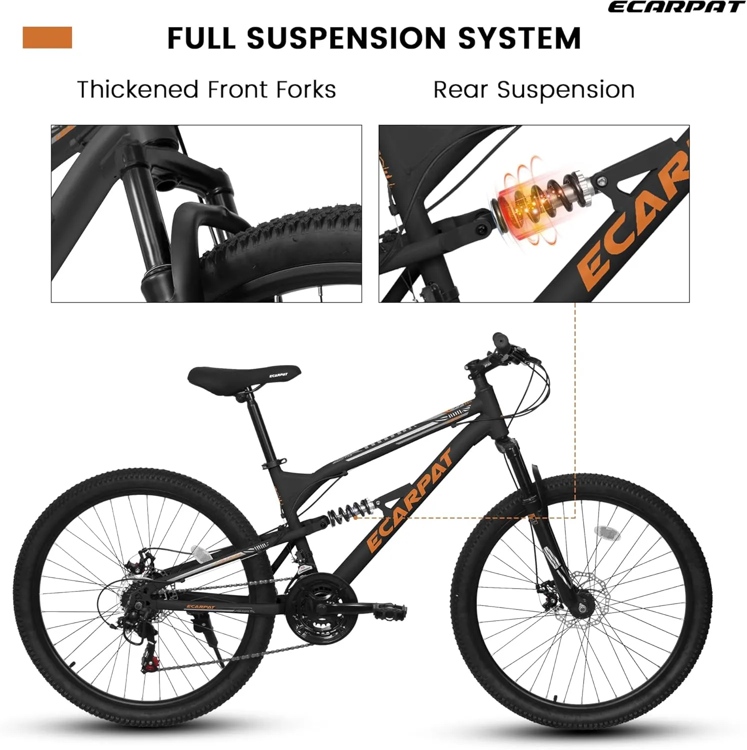 Mountain Bike 24 26 27.5 Inch Dual/Front Suspension Mens Womens Mountain Bike, 21 Speeds Dual Disc Brake, Carbon Steel Mountain Bike, Trail Beach Snow Commuter City Bikes, Birthday Gift Choice