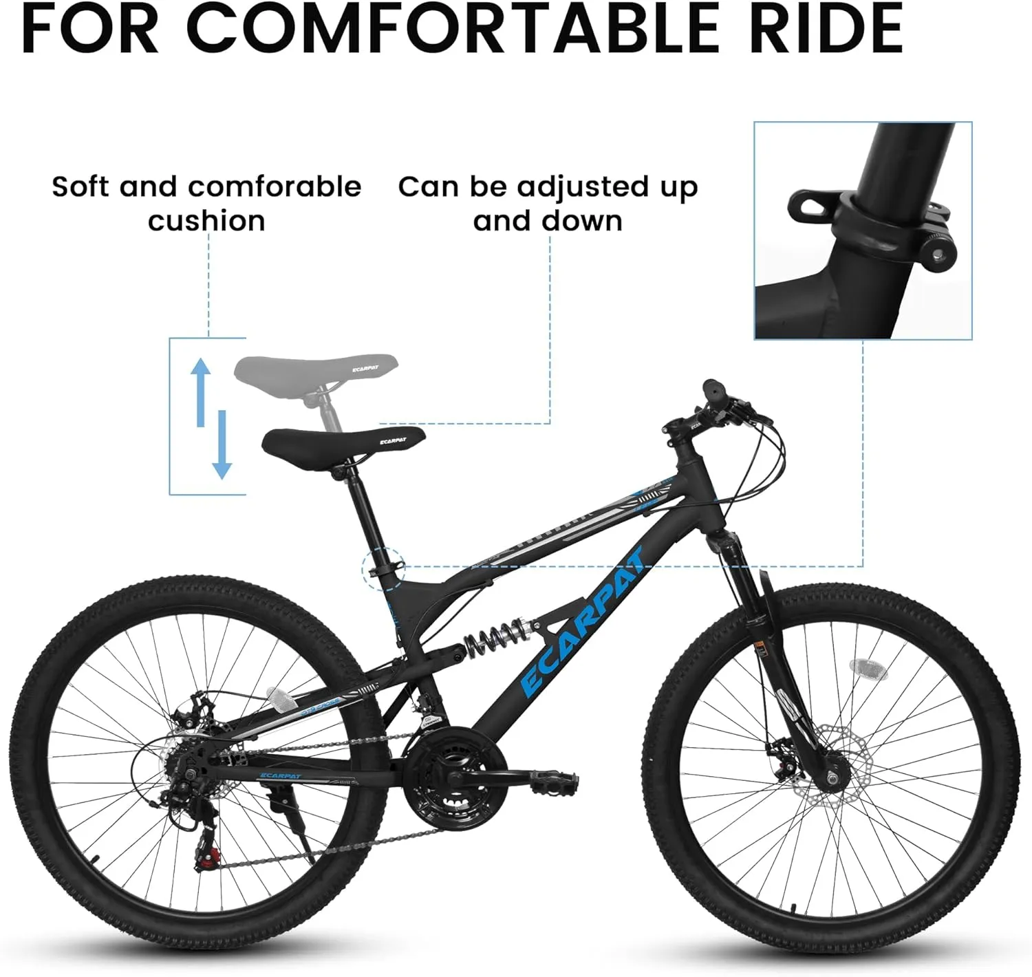 Mountain Bike 24 26 27.5 Inch Dual/Front Suspension Mens Womens Mountain Bike, 21 Speeds Dual Disc Brake, Carbon Steel Mountain Bike, Trail Beach Snow Commuter City Bikes, Birthday Gift Choice