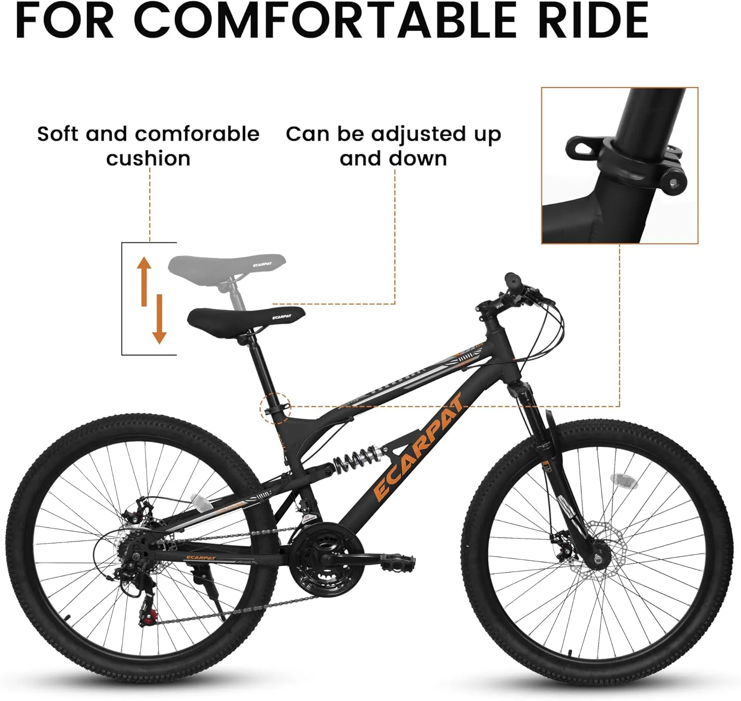 Mountain Bike 24 26 27.5 Inch Dual/Front Suspension Mens Womens Mountain Bike, 21 Speeds Dual Disc Brake, Carbon Steel Mountain Bike, Trail Beach Snow Commuter City Bikes, Birthday Gift Choice