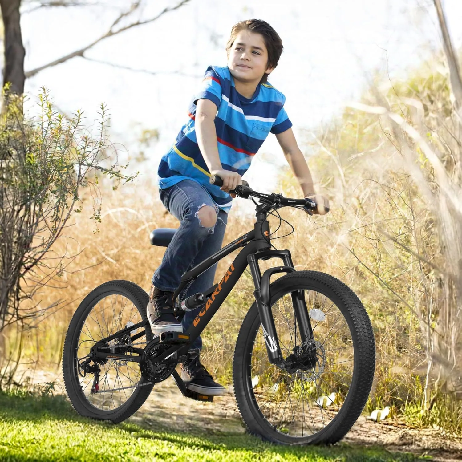 Mountain Bike 24 26 27.5 Inch Dual/Front Suspension Mens Womens Mountain Bike, 21 Speeds Dual Disc Brake, Carbon Steel Mountain Bike, Trail Beach Snow Commuter City Bikes, Birthday Gift Choice
