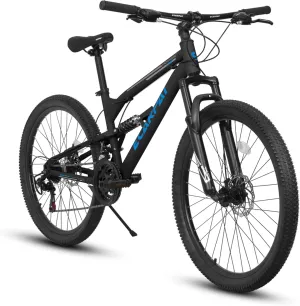 Mountain Bike 24 26 27.5 Inch Dual/Front Suspension Mens Womens Mountain Bike, 21 Speeds Dual Disc Brake, Carbon Steel Mountain Bike, Trail Beach Snow Commuter City Bikes, Birthday Gift Choice
