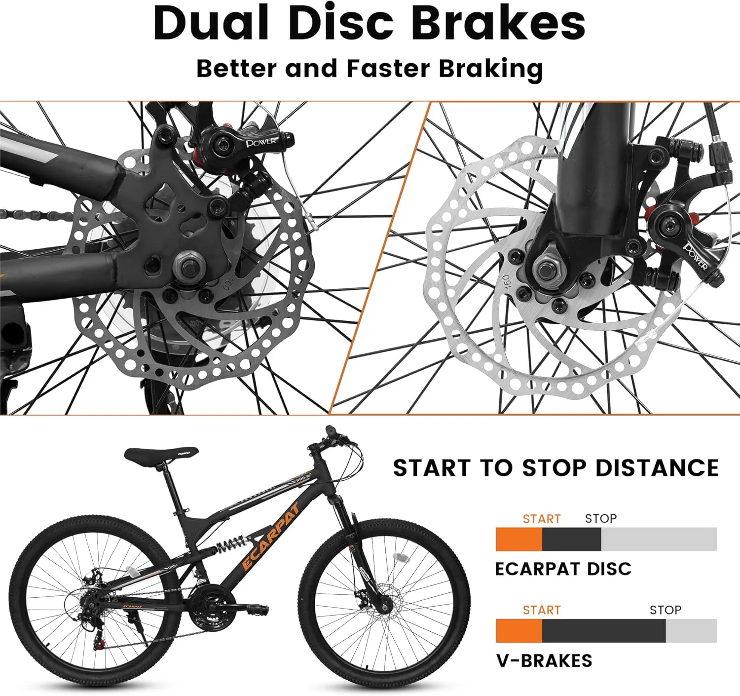 Mountain Bike 24 26 27.5 Inch Dual/Front Suspension Mens Womens Mountain Bike, 21 Speeds Dual Disc Brake, Carbon Steel Mountain Bike, Trail Beach Snow Commuter City Bikes, Birthday Gift Choice