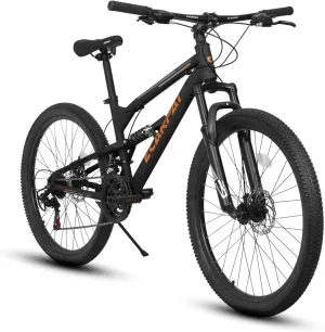Mountain Bike 24 26 27.5 Inch Dual/Front Suspension Mens Womens Mountain Bike, 21 Speeds Dual Disc Brake, Carbon Steel Mountain Bike, Trail Beach Snow Commuter City Bikes, Birthday Gift Choice
