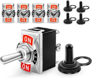 Nilight 50098R 6Pin Heavy Duty Rocker Toggle 15A 250V 20A 125V DPDT 6 Pin ON/Off/ON Switch Metal Bat Waterproof Boot Cap Cover-5 Pack, 2 Years Warranty