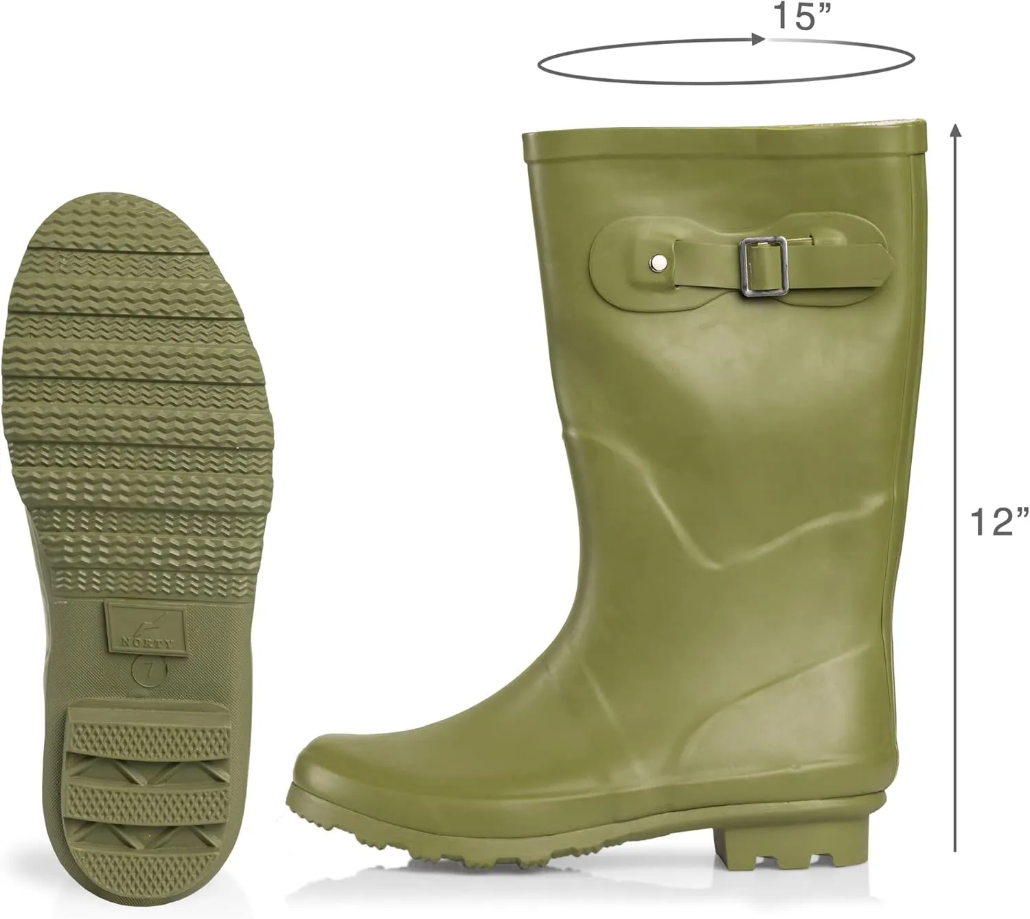 NORTY Women's Hurricane Rain Boots - Mid-Calf Length - Glossy Matte Waterproof Rubber Shoes
