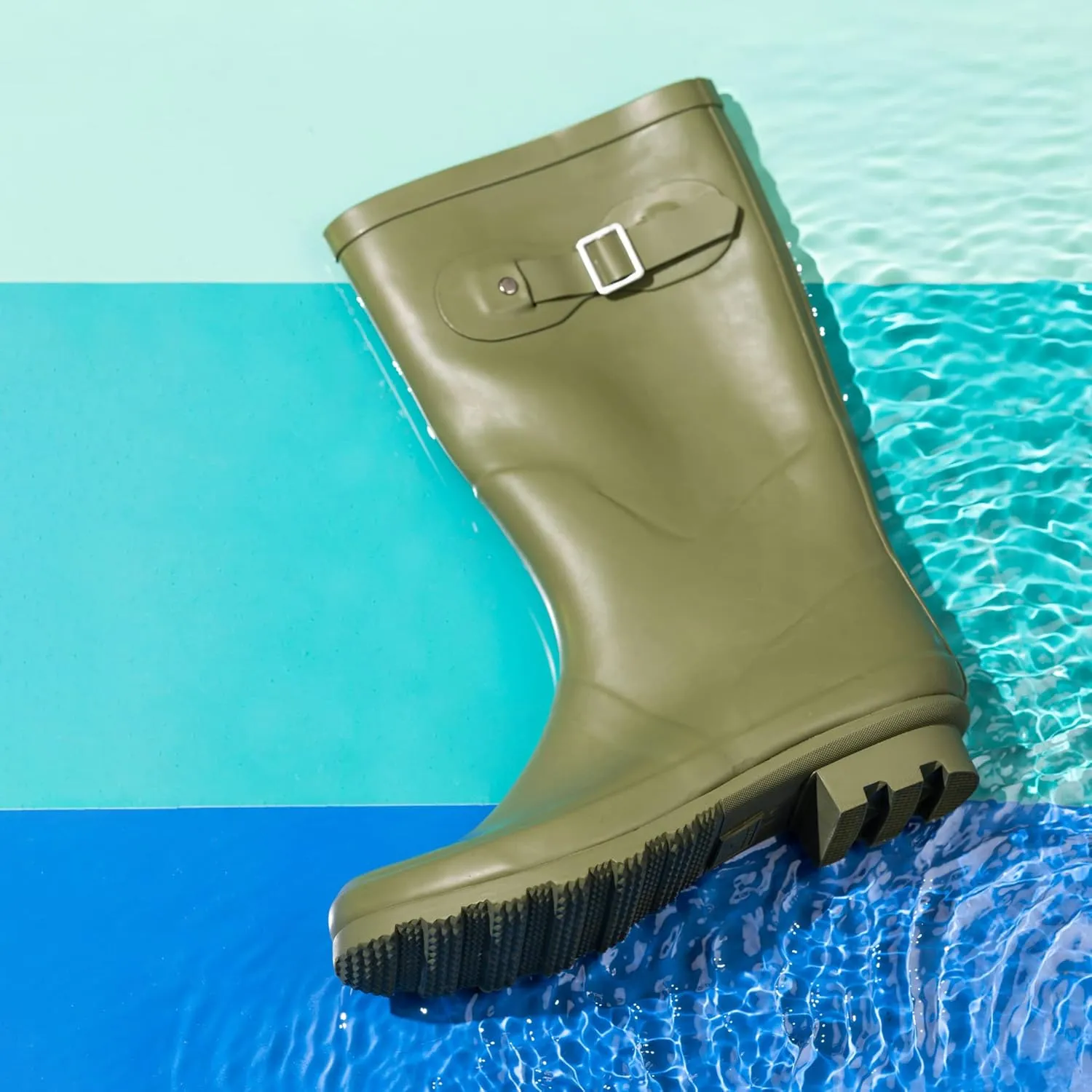 NORTY Women's Hurricane Rain Boots - Mid-Calf Length - Glossy Matte Waterproof Rubber Shoes