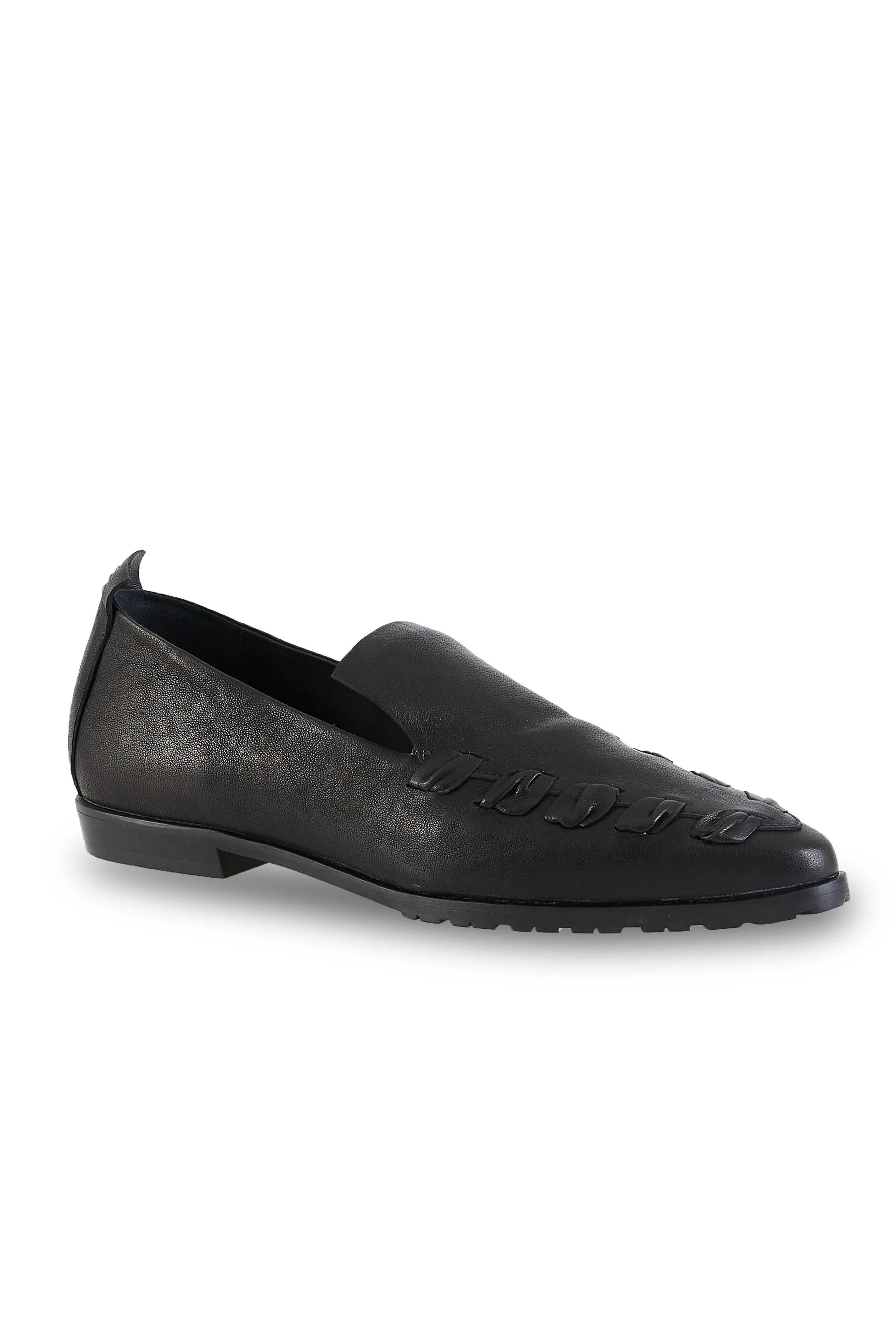 Old Iron Ricamo Leather Loafer in Nero
