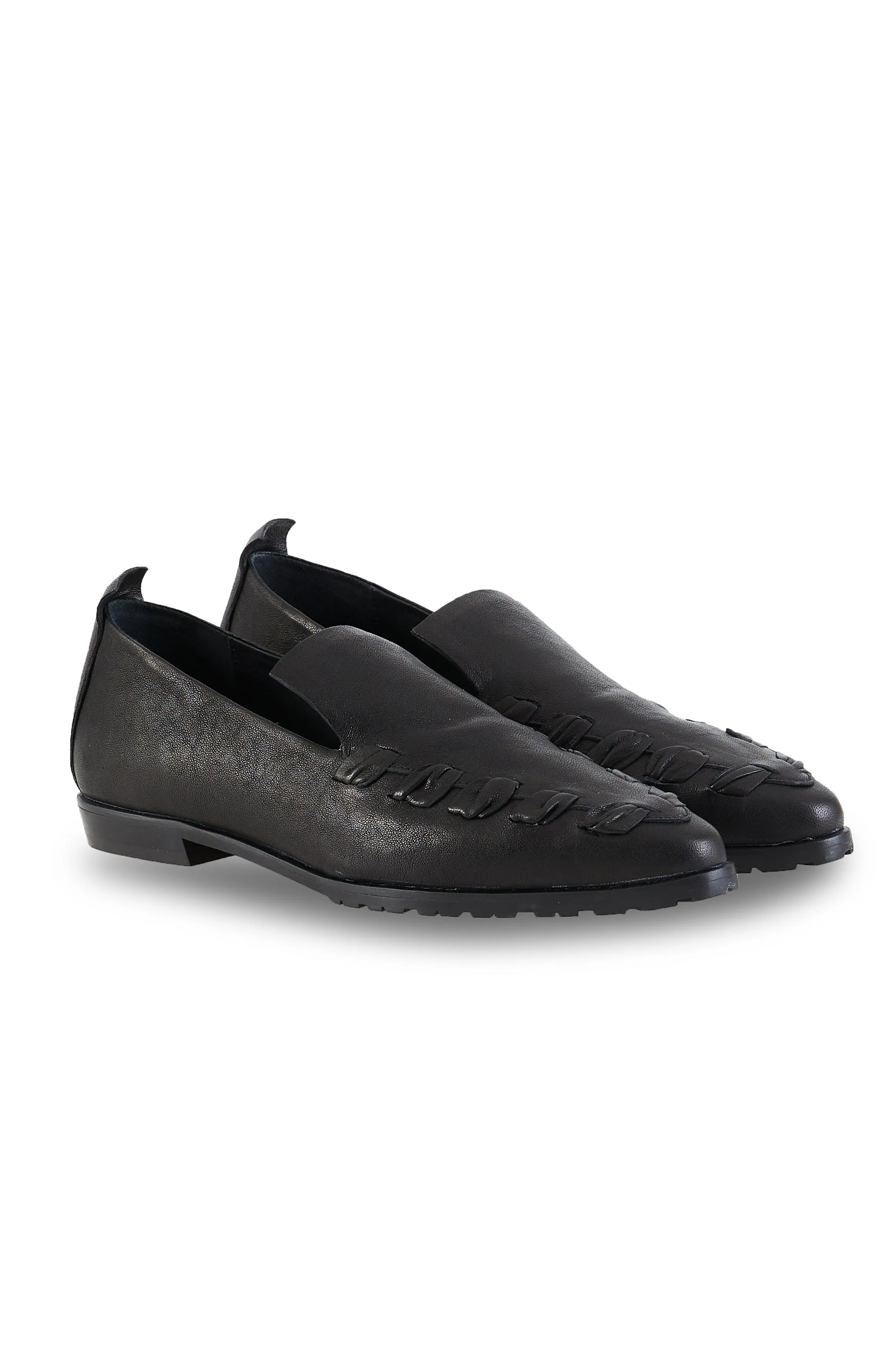 Old Iron Ricamo Leather Loafer in Nero