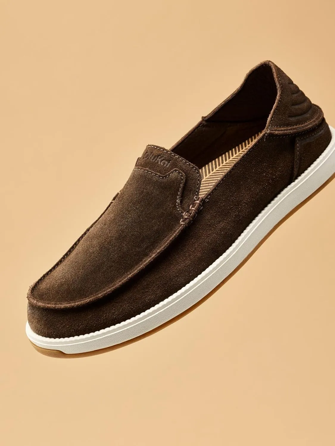 OLUKAI Kakaha Nia Men's Leather Sneakers, Supple Full-Grain Leather Shoes, Drop-in Heel & All Weather Rubber Soles