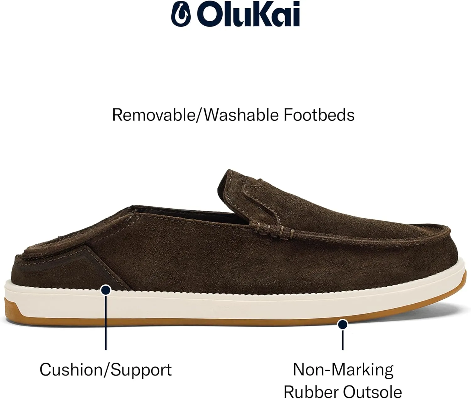 OLUKAI Kakaha Nia Men's Leather Sneakers, Supple Full-Grain Leather Shoes, Drop-in Heel & All Weather Rubber Soles
