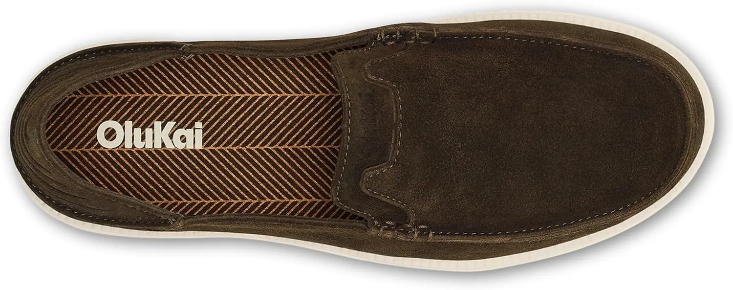 OLUKAI Kakaha Nia Men's Leather Sneakers, Supple Full-Grain Leather Shoes, Drop-in Heel & All Weather Rubber Soles