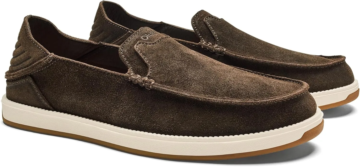 OLUKAI Kakaha Nia Men's Leather Sneakers, Supple Full-Grain Leather Shoes, Drop-in Heel & All Weather Rubber Soles