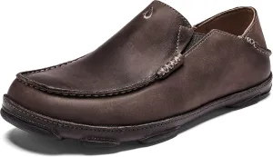 OLUKAI Moloa Men's Premium Leather Shoes, Easy Slip On & Off Design, Casual & Versatile Loafer, Drop-in Heel & Enhanced Traction, Dk Wood/Dk Java, 11.5
