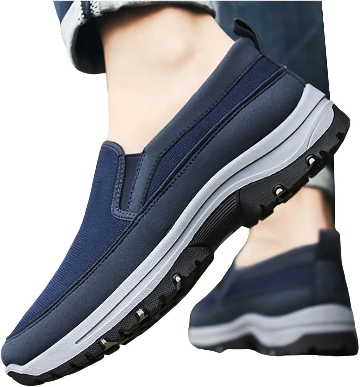 Orthoture Mens Shoes Orthowalkway Mens Shoes Walking Shoes Men Outdoor Casual Arch Support Slip-On Canvas Loafers