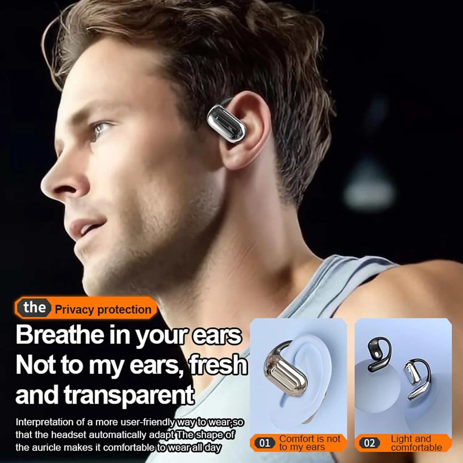 Out of Ear Open Ear Headphones Wireless Ear OWS Hanging Earphones 5.4 Bluetooth Air Bone Conduction Around Over The Ear TWS Wireless Earbuds Workout Outside The Ear Headphones Ear Buds with Earhooks