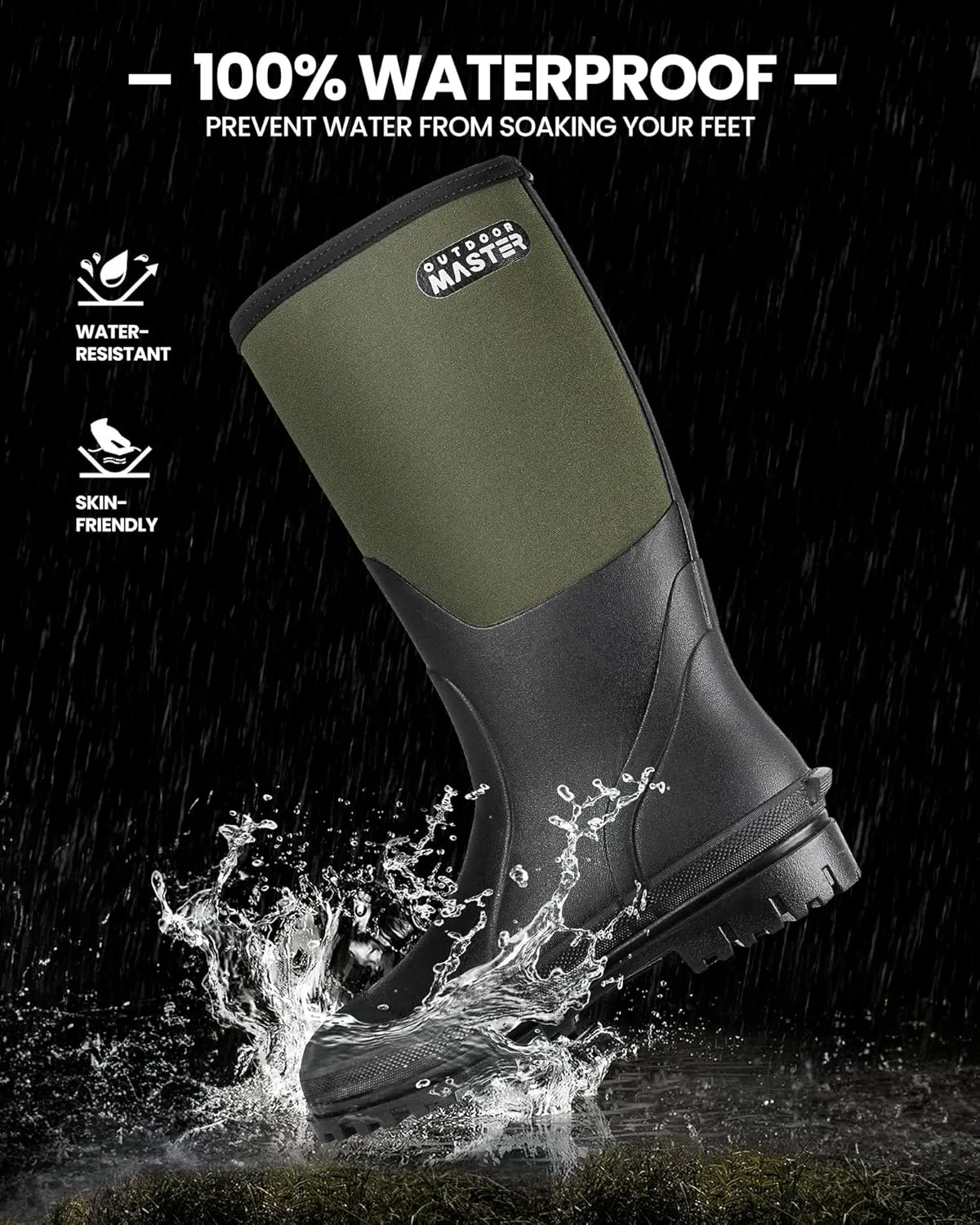 OutdoorMaster Hunting Boots for Men, Waterproof Rubber Neoprene Boots, Anti-slipped Insulated Outdoor Boots