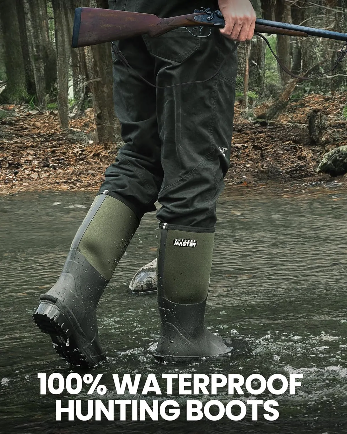 OutdoorMaster Hunting Boots for Men, Waterproof Rubber Neoprene Boots, Anti-slipped Insulated Outdoor Boots