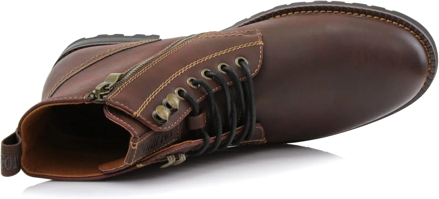 Polar Fox Knoxville MPX806068 Mens Casual Work Laced Classic Motorcycle Combat Zipper Boots
