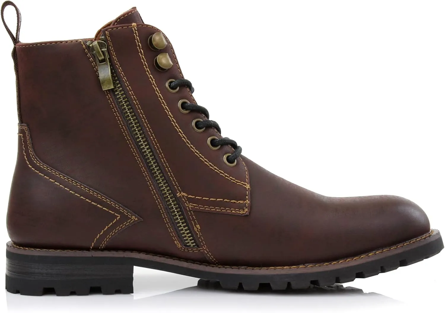 Polar Fox Knoxville MPX806068 Mens Casual Work Laced Classic Motorcycle Combat Zipper Boots
