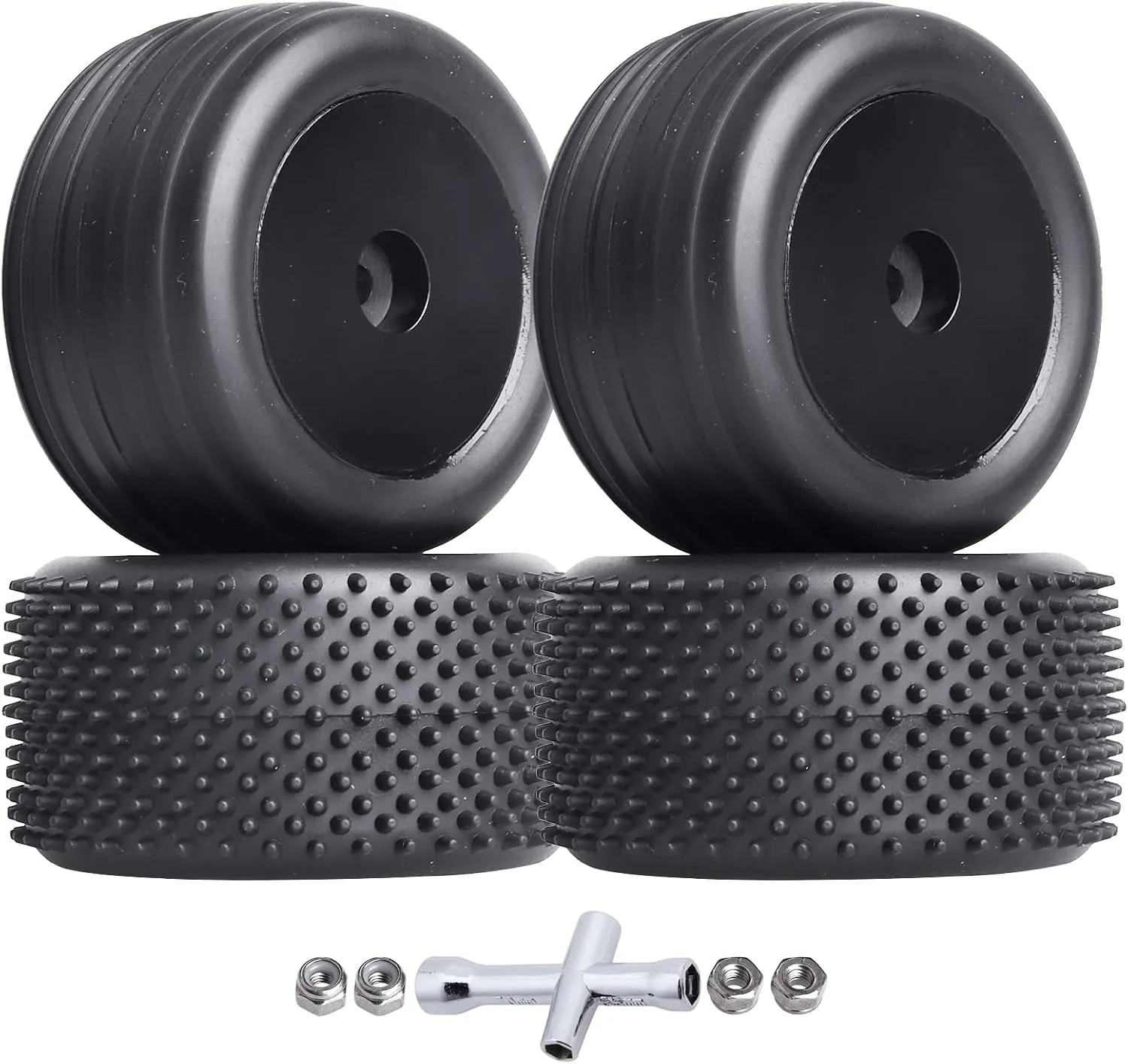 Preglued Tires and Wheels Front & Rear for Losi Mini-T 2.0 (Black Rims)