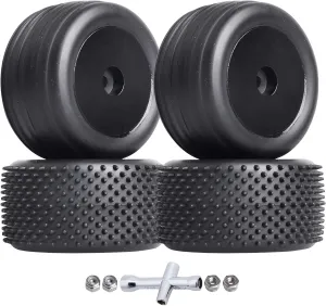 Preglued Tires and Wheels Front & Rear for Losi Mini-T 2.0 (Black Rims)