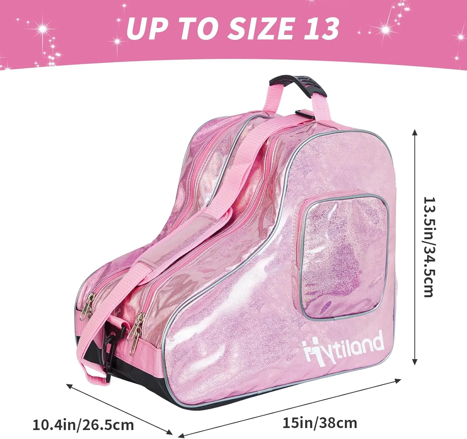 Roller Skate Bag Inline Skates Bag Stylish Plain Holographic Fashion Model Spacious Big Capacity Ice Skate Bag Breathable Mesh Waterproof & Durable Figure Skating Bag For Women And Youth