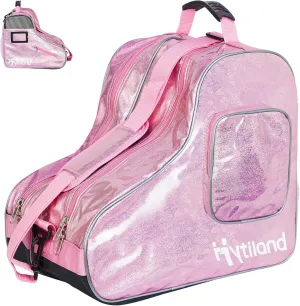 Roller Skate Bag Inline Skates Bag Stylish Plain Holographic Fashion Model Spacious Big Capacity Ice Skate Bag Breathable Mesh Waterproof & Durable Figure Skating Bag For Women And Youth