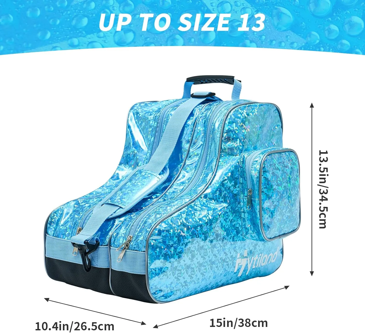 Roller Skate Bag Inline Skates Bag Stylish Plain Holographic Fashion Model Spacious Big Capacity Ice Skate Bag Breathable Mesh Waterproof & Durable Figure Skating Bag For Women And Youth