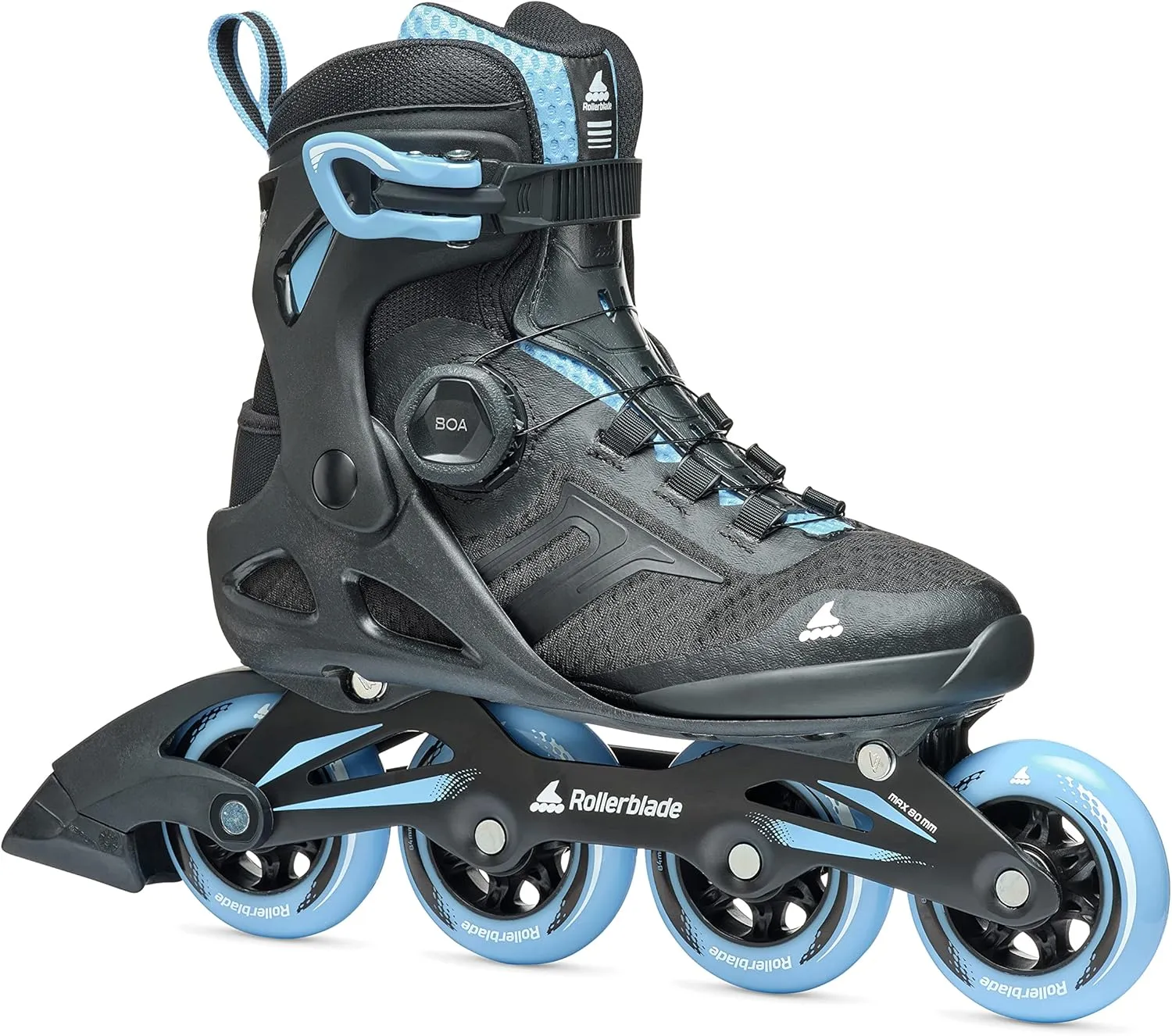 Rollerblade Macroblade 84 BOA Women's, Adult Fitness Inline Skate, Black & Powder Blue, Performance Inline Skates