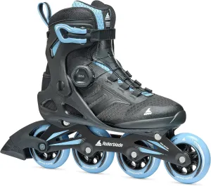 Rollerblade Macroblade 84 BOA Women's, Adult Fitness Inline Skate, Black & Powder Blue, Performance Inline Skates