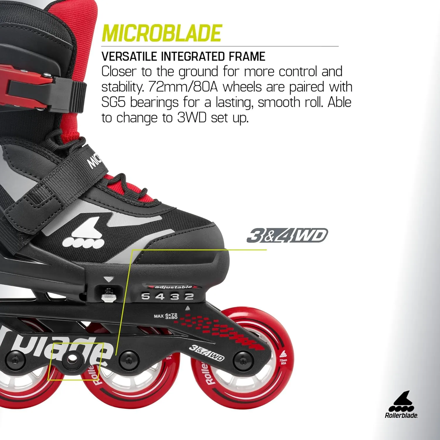 Rollerblade Microblade Kid's Adjustable Fitness Inline Skate, Junior, Youth Performance Inline Skates