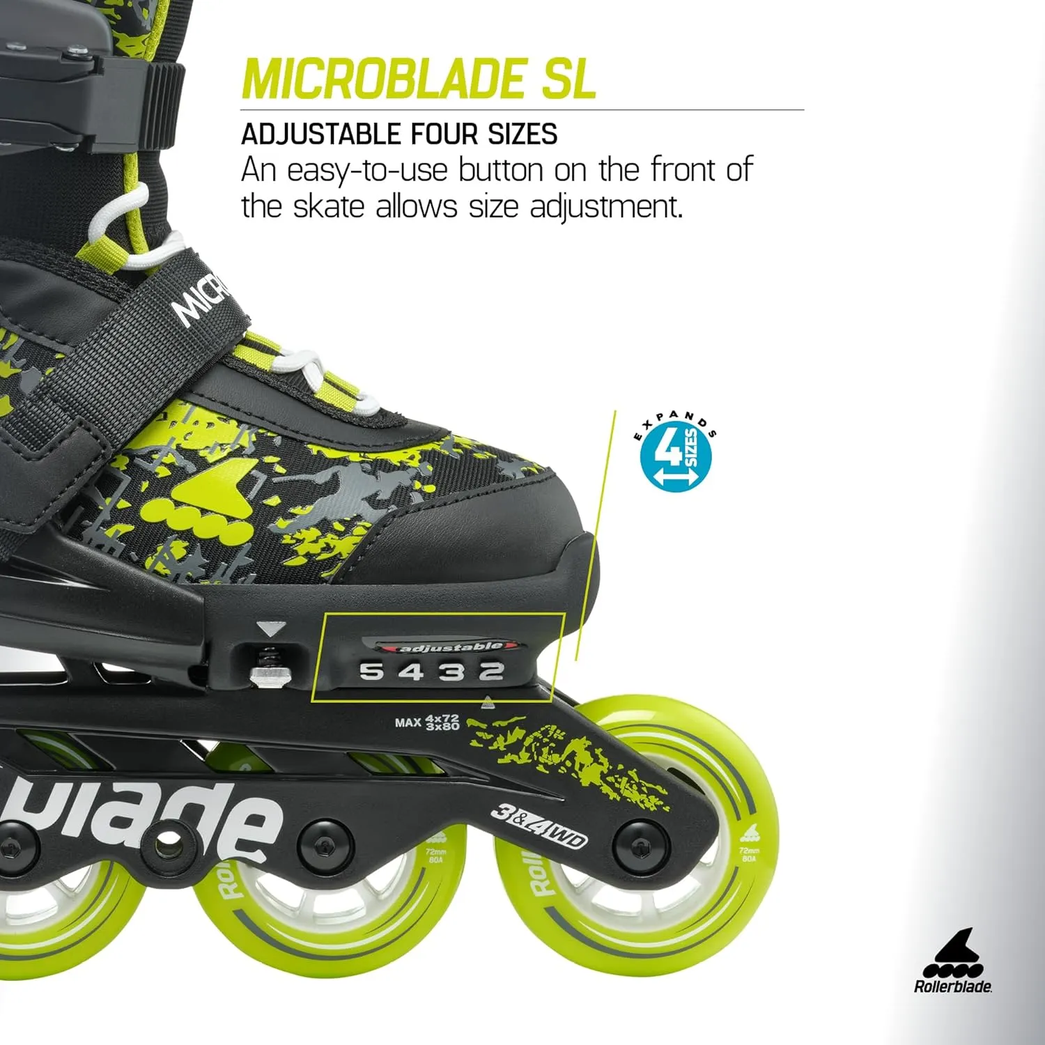 Rollerblade Microblade SL Kids Adjustable Fitness Inline Skate, Junior, Youth Performance Inline Skates