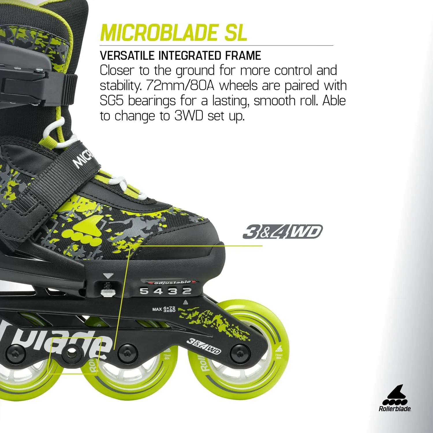 Rollerblade Microblade SL Kids Adjustable Fitness Inline Skate, Junior, Youth Performance Inline Skates