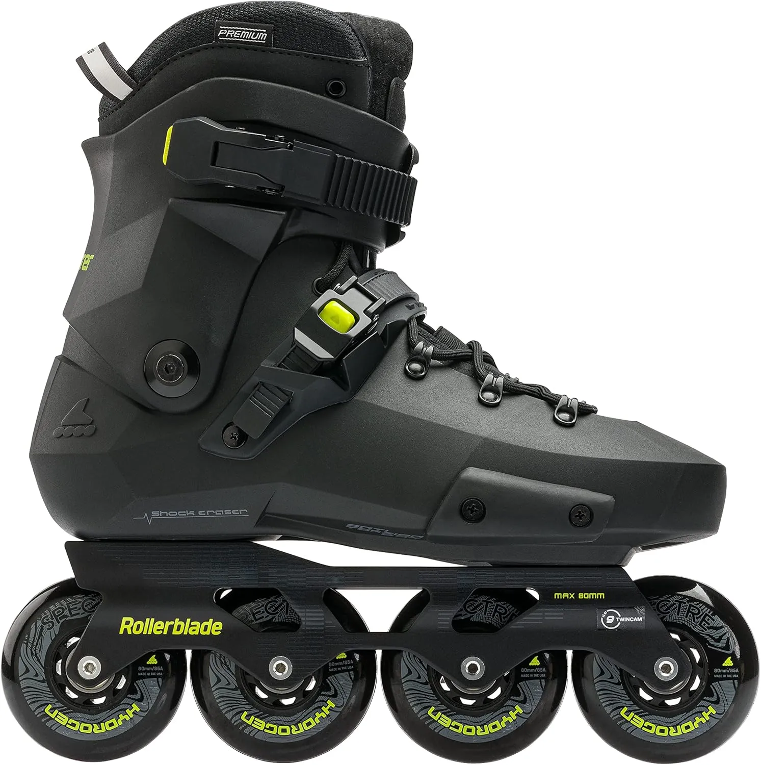 Rollerblade Twister XT Men's Adult Fitness Inline Skate, Black/Lime, Urban Performance Inline Skates
