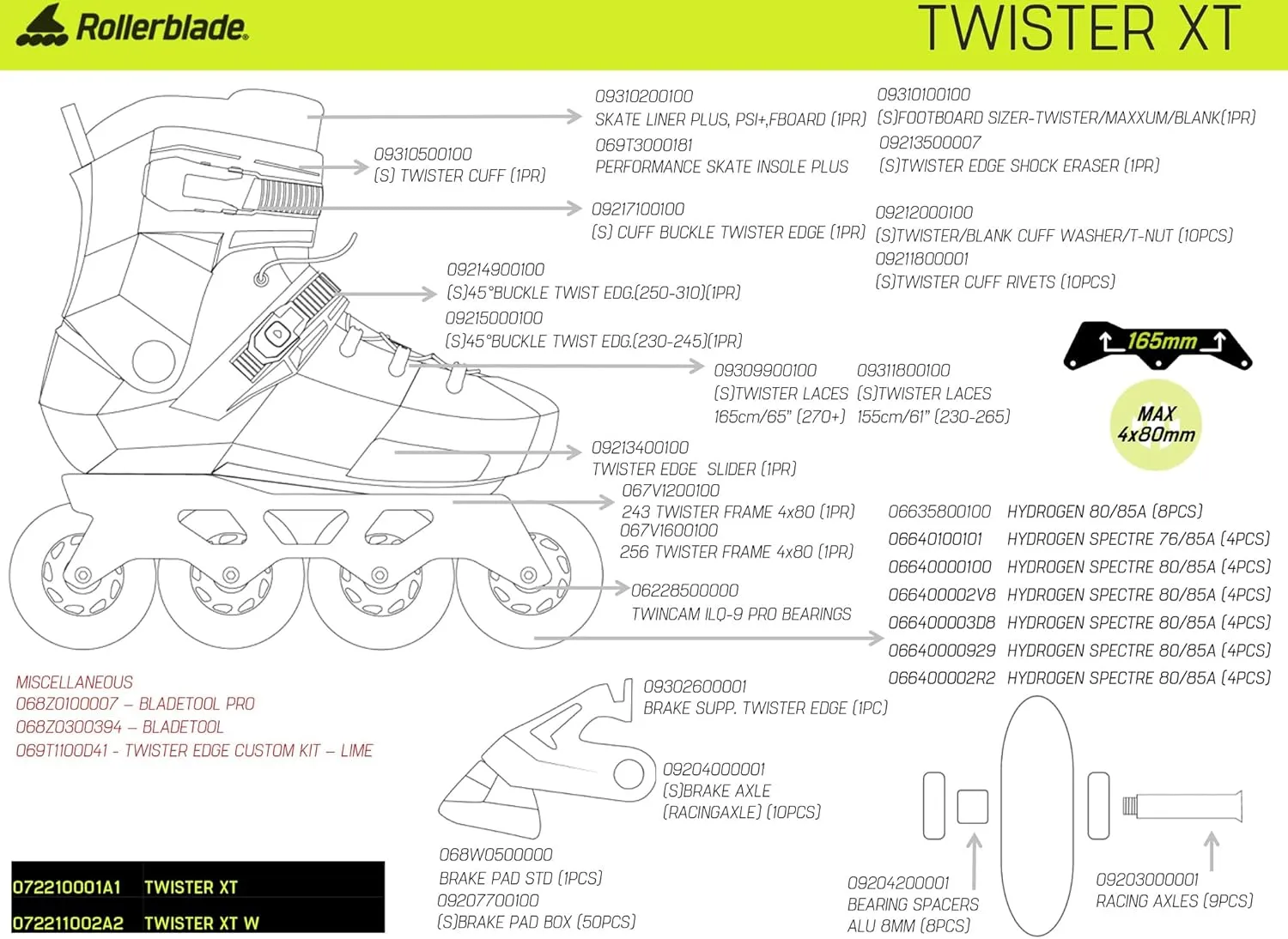 Rollerblade Twister XT Men's Adult Fitness Inline Skate, Black/Lime, Urban Performance Inline Skates