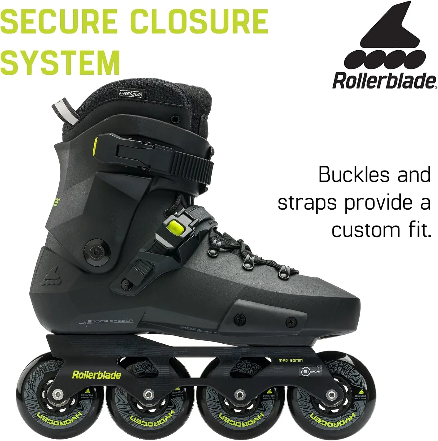Rollerblade Twister XT Men's Adult Fitness Inline Skate, Black/Lime, Urban Performance Inline Skates