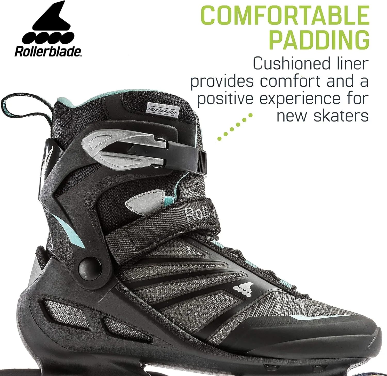 Rollerblade Zetrablade Women's Adult Fitness Inline Skate, Black and Light Blue, Performance Inline Skates