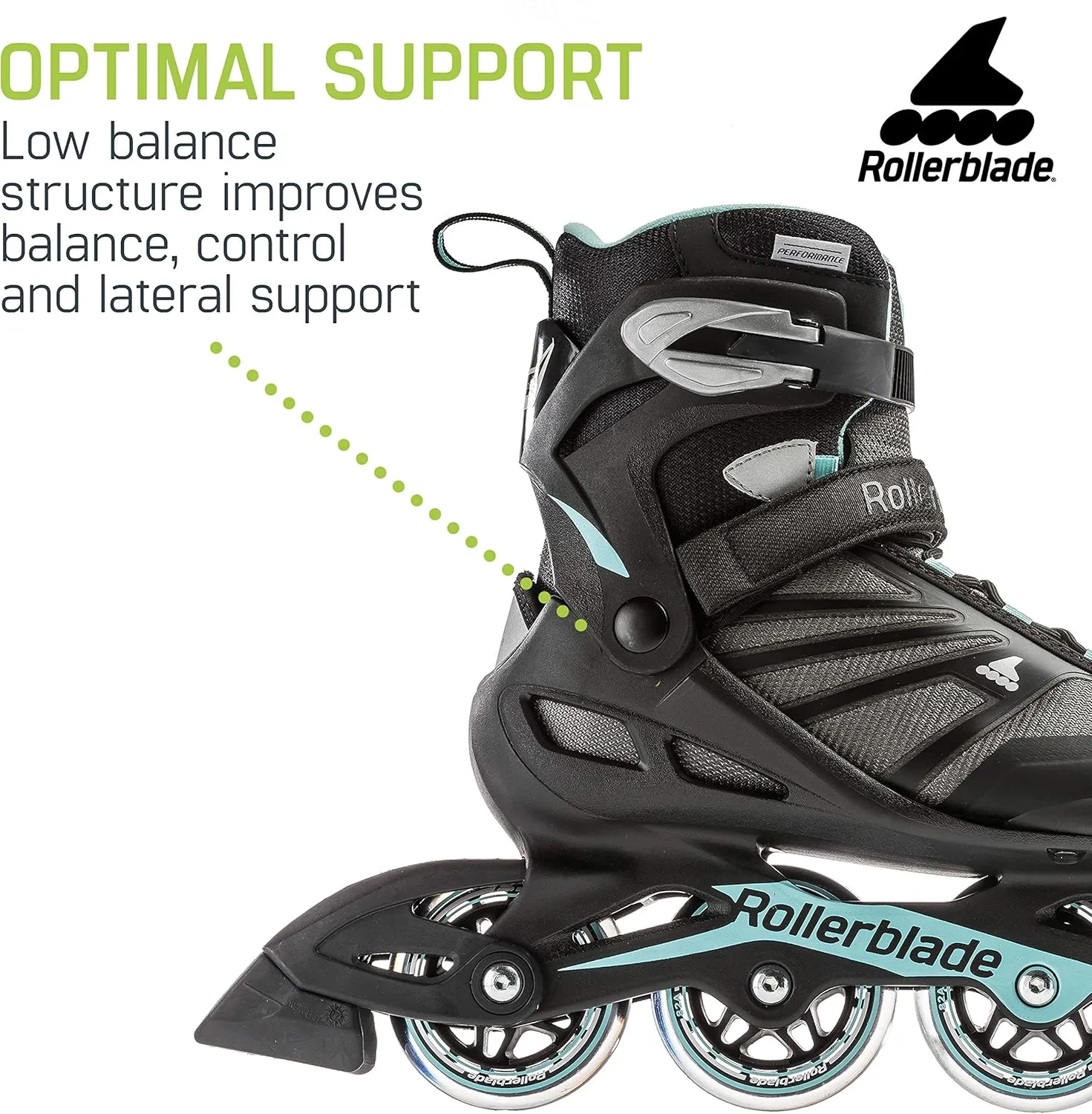 Rollerblade Zetrablade Women's Adult Fitness Inline Skate, Black and Light Blue, Performance Inline Skates