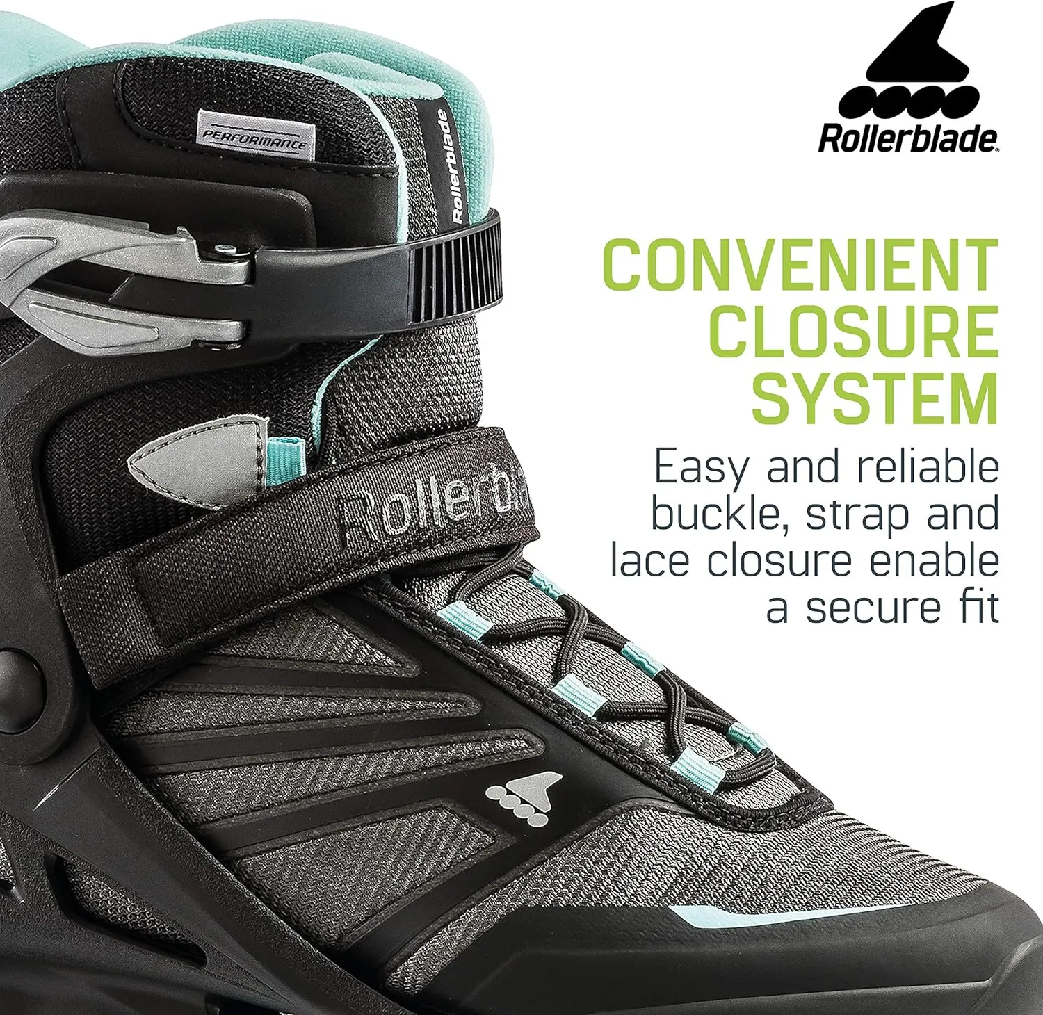 Rollerblade Zetrablade Women's Adult Fitness Inline Skate, Black and Light Blue, Performance Inline Skates
