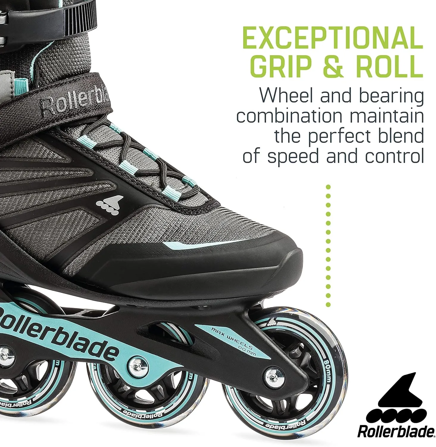Rollerblade Zetrablade Women's Adult Fitness Inline Skate, Black and Light Blue, Performance Inline Skates