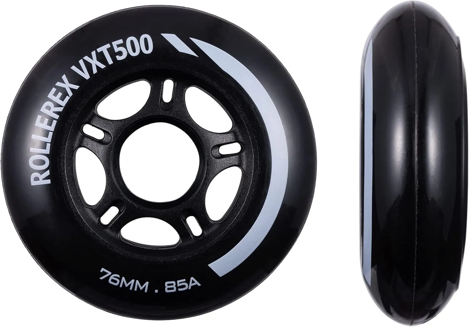 Rollerex VXT500 Inline Skate Wheels – 4-Pack (Optional Bearings, Spacers and Washers) - Durable Replacement Roller Blade Wheels for Indoor & Outdoor Skating (76mm, Steel Black)
