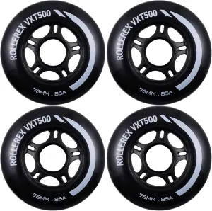 Rollerex VXT500 Inline Skate Wheels – 4-Pack (Optional Bearings, Spacers and Washers) - Durable Replacement Roller Blade Wheels for Indoor & Outdoor Skating (76mm, Steel Black)