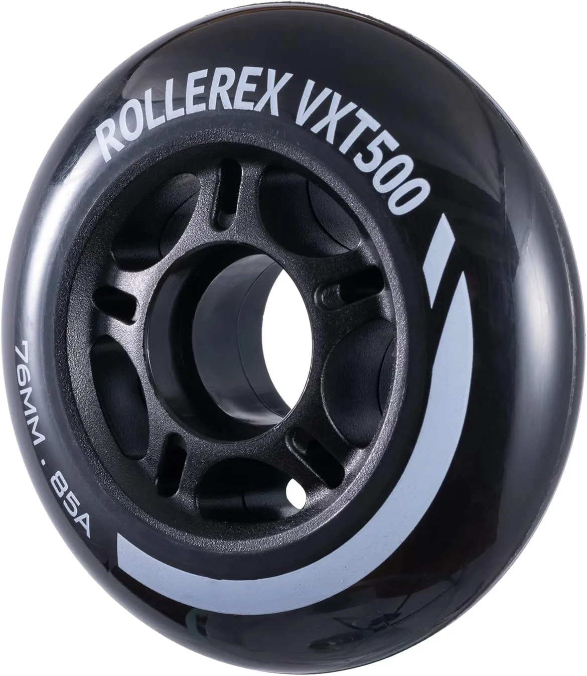 Rollerex VXT500 Inline Skate Wheels – 4-Pack (Optional Bearings, Spacers and Washers) - Durable Replacement Roller Blade Wheels for Indoor & Outdoor Skating (76mm, Steel Black)