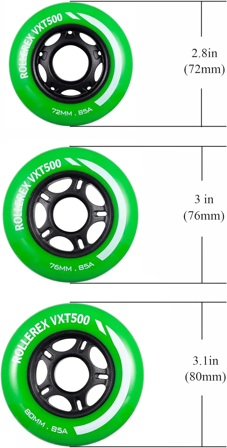 Rollerex VXT500 RipStik/Inline Skate Wheels (2-pack w/bearings, spacers and washers) (Use on Hockey Roller Blades) - Can Be Used As RipStik Caster Board Wheel Replacements