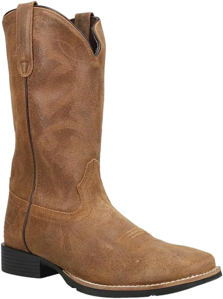 ROPER Mens Monterey Embroidered Square Toe Pull On Casual Boots Mid Calf - Brown