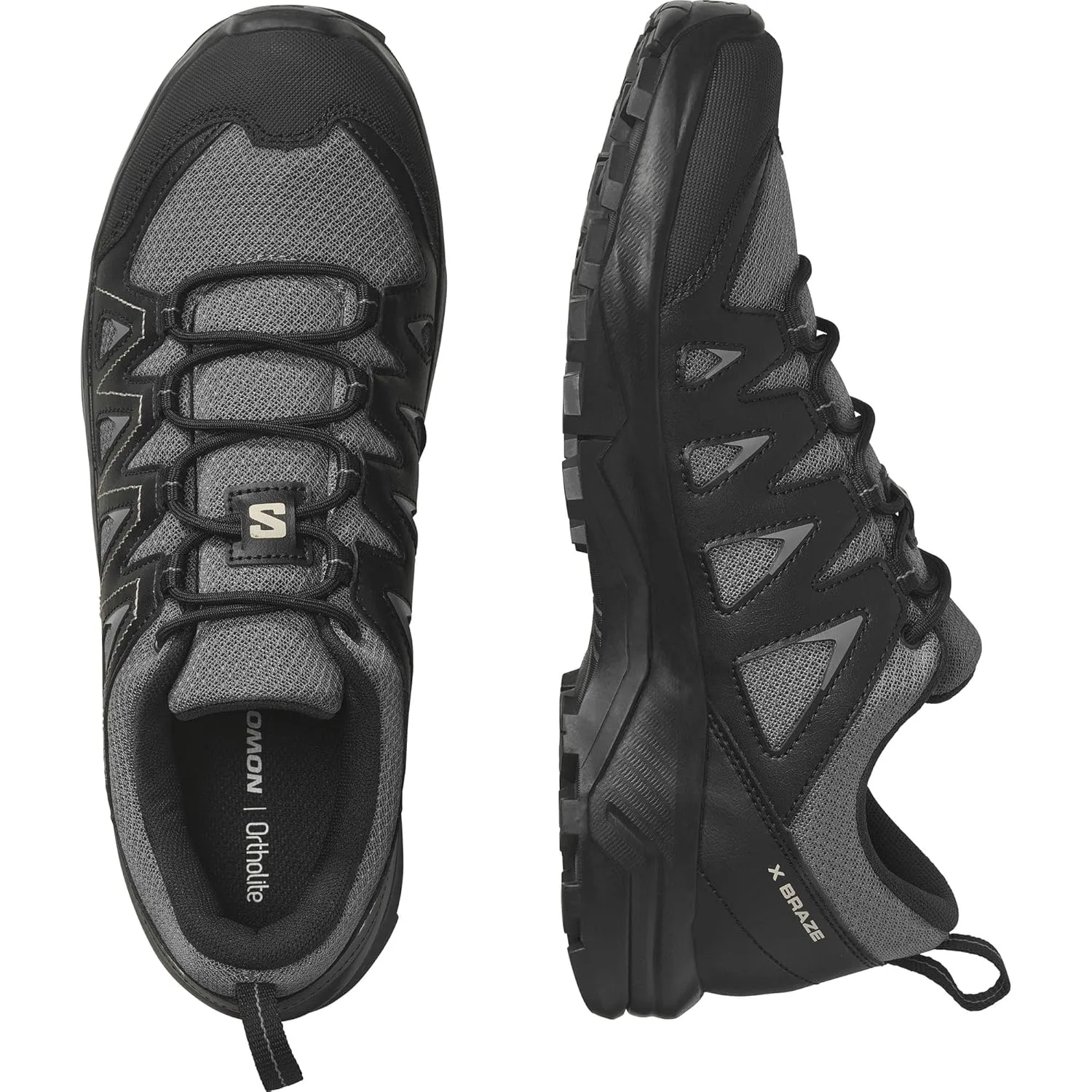 Salomon Men's X BRAZE Hiking Shoes for Men, Pewter / Black / Feather Gray,7.5